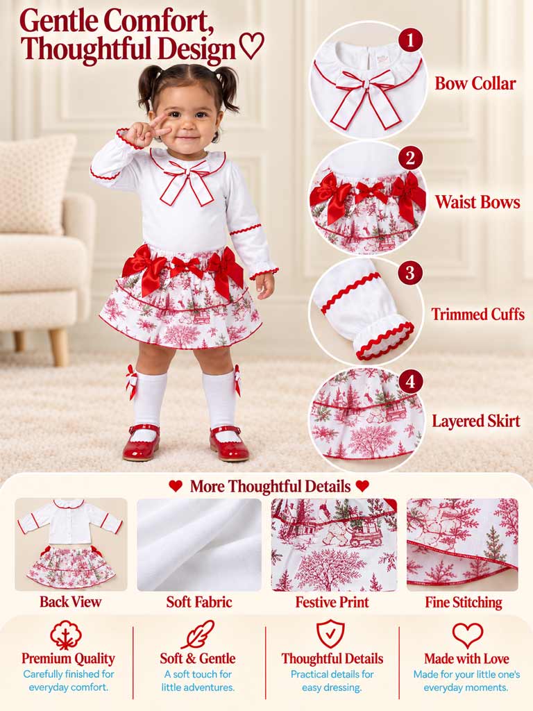 Girls 2-piece Set Top + Skirt - Christmas Print Collection - LIMITED EDITION