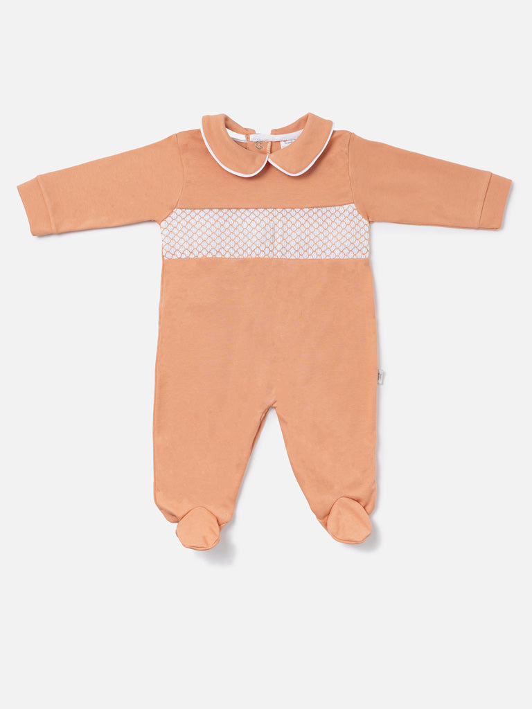 Cotton Baby Grow with Smocked Detail - Orange