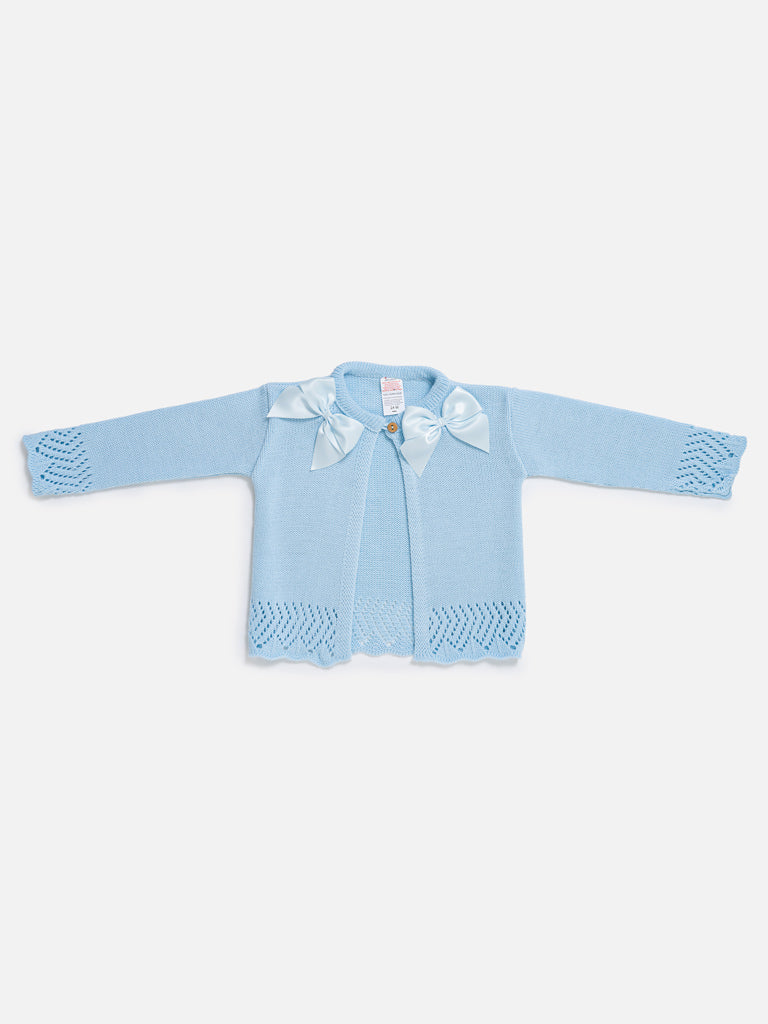 Baby Girl Cardigan with 2 Big Bows - Baby Blue