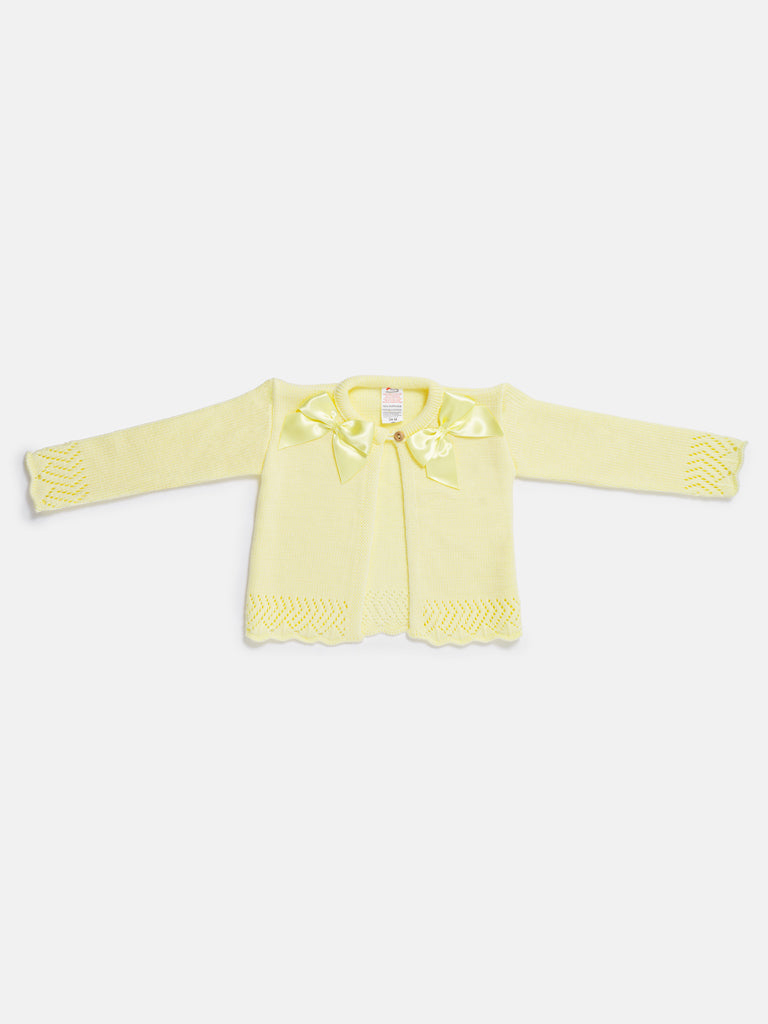 Baby Girl Cardigan with 2 Big Bows - Lemon Yellow