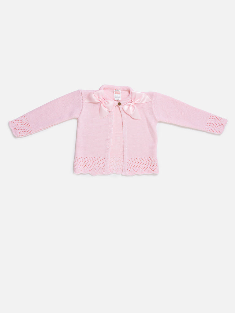 Baby Girl Cardigan with 2 Big Bows - Baby Pink