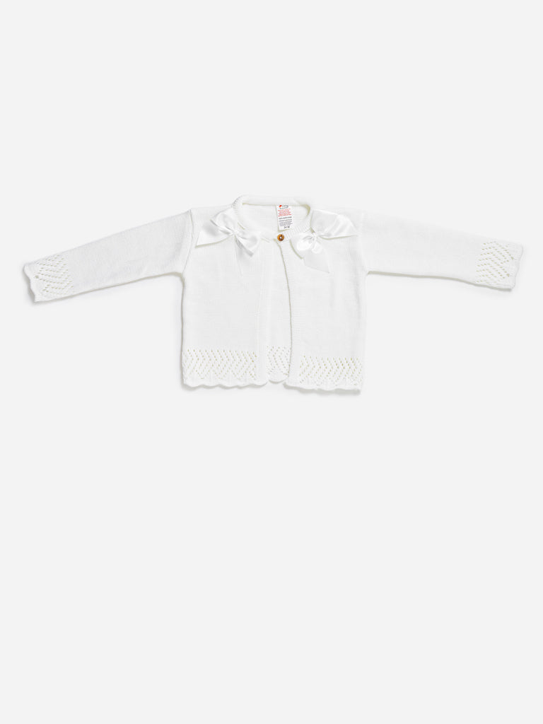 Baby Girl Cardigan with 2 Big Bows - White