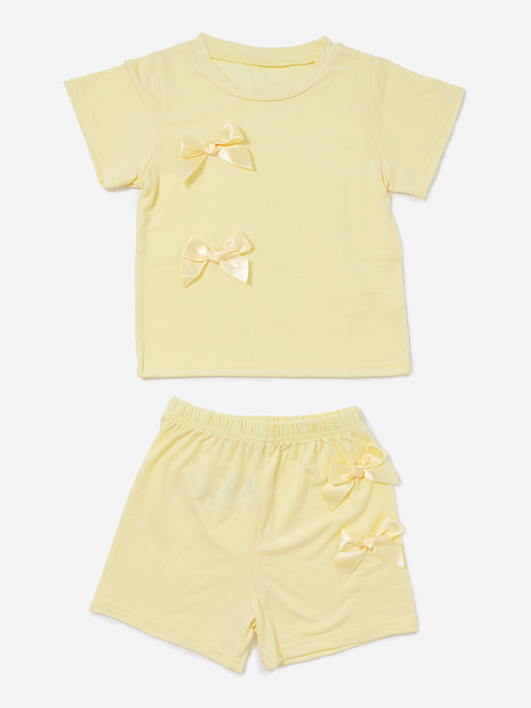 Baby Girl Satin Bow 2-Piece Summer Set - Lemon Yellow