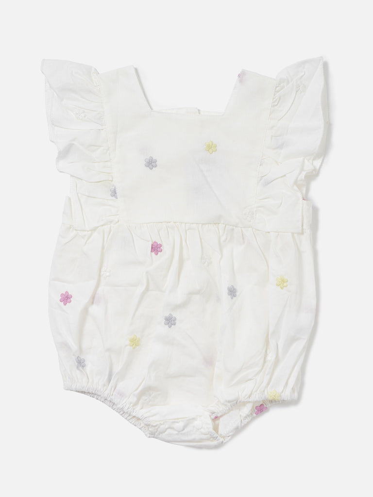Baby Girl Embroidered Floral Summer Romper - White