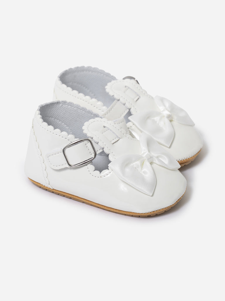 Baby Girl Quilted T-Bar Soft Sole Pre-Walker Shoes - White