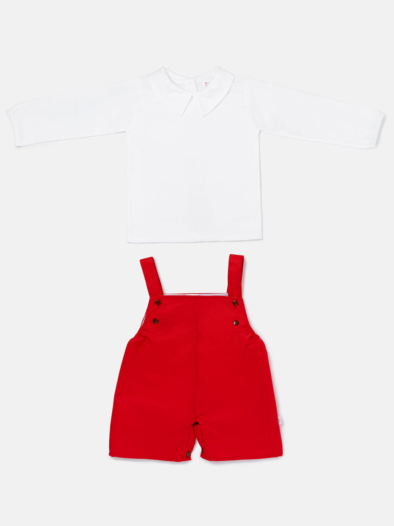 Baby Boy Alejandro Collection Two-Piece Shirt and Short Dungaree Set - Red