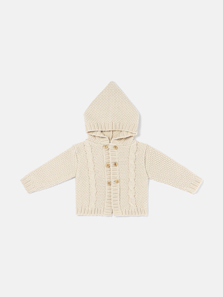 Unisex Hooded Knitted Cardigan with Double-Button Style - Beige