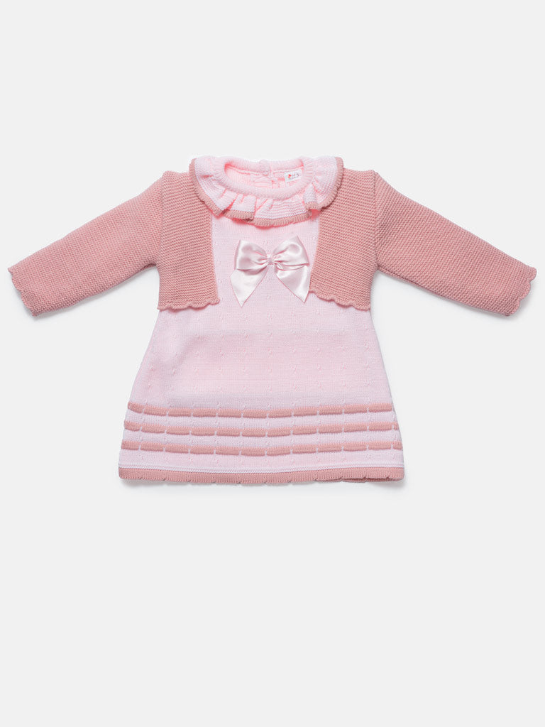 Baby Girl 2-piece Spanish Knitted Dress & Bolero Set - Baby Pink & Dusty Pink