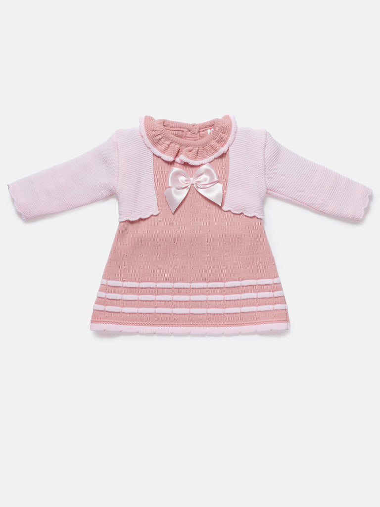 Baby Girl 2-piece Spanish Knitted Dress & Bolero Set - Dusty Pink & Baby Pink