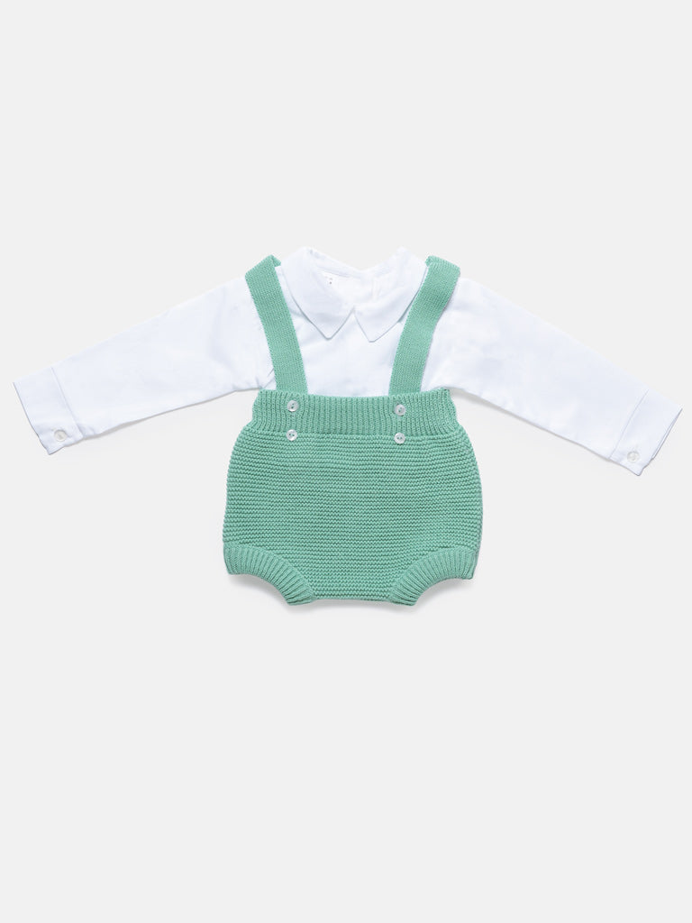 Baby Boy 2-Piece Spanish Knitted Romper & Shirt Set - Mint Green