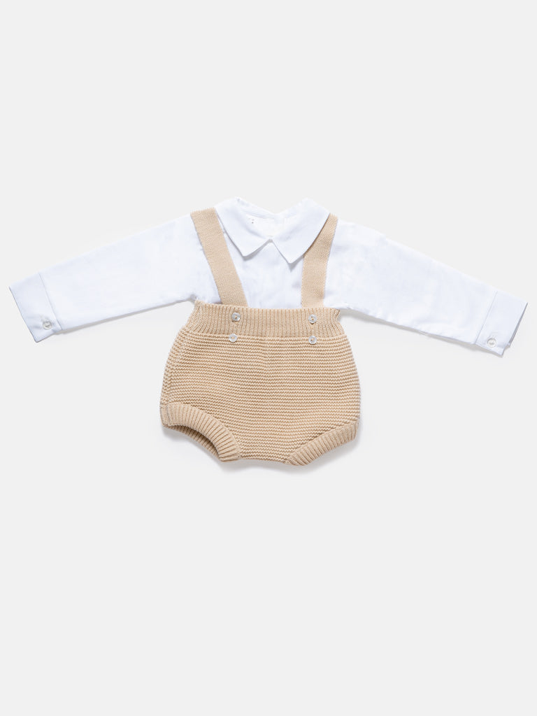 Baby Boy 2-Piece Spanish Knitted Romper & Shirt Set - Beige