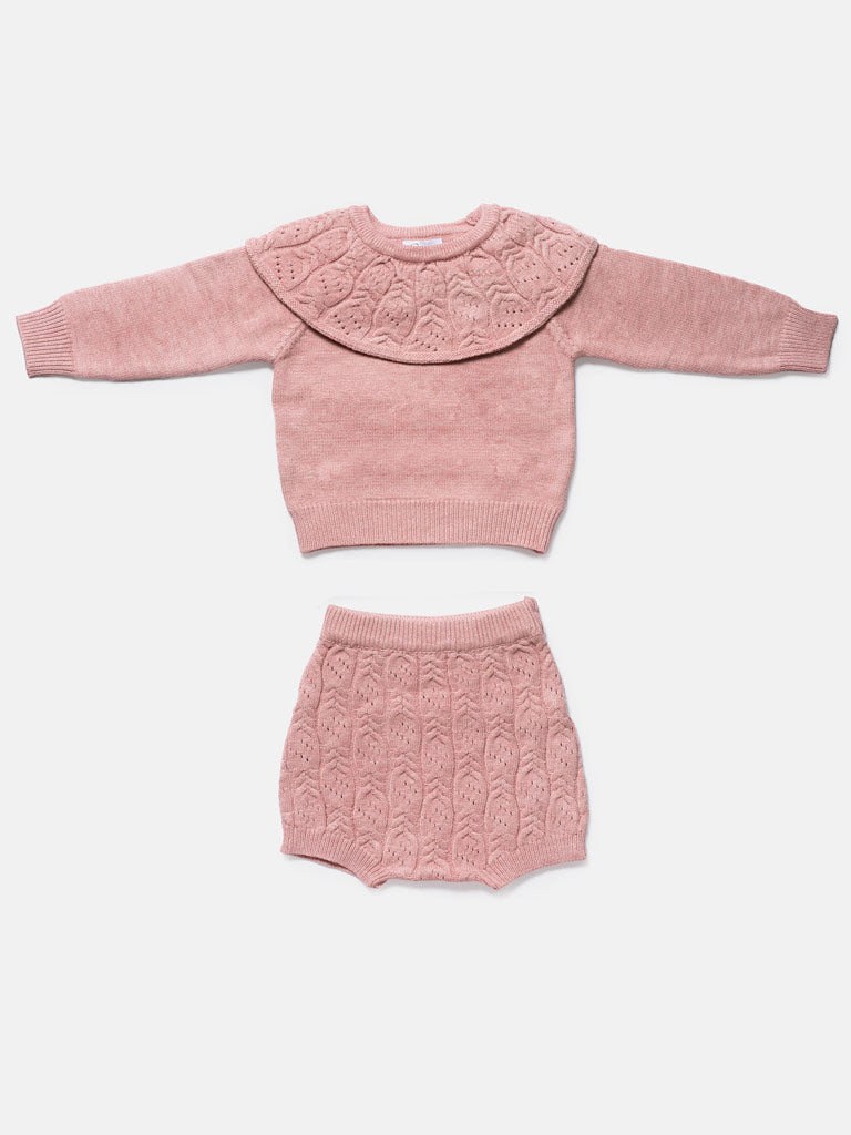 Baby Girl 2-piece Spanish Knitted Jumper & Knickers Set - Dusty Pink