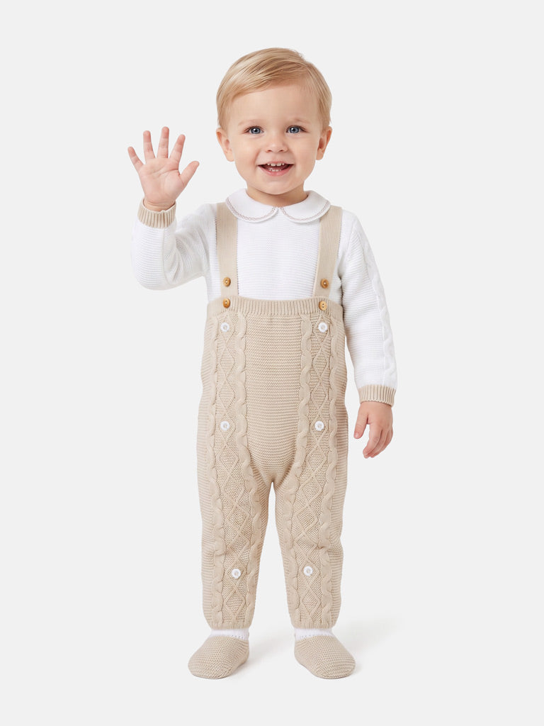 Baby Boy Camilo Collection 2-piece Knitted Dungaree Set - Beige