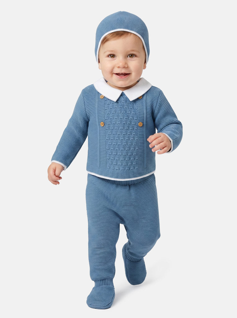 Baby Boy SANTIAGO X Collection knitted 3 pieces set - Blue