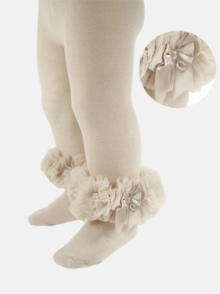 Baby Girl Tutu Tights with Bow - Beige
