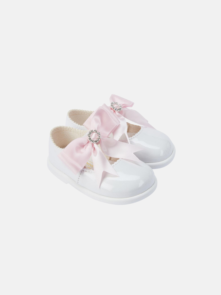 Baypods Girls Diamanté Hard Soled Shoe-White & Pink