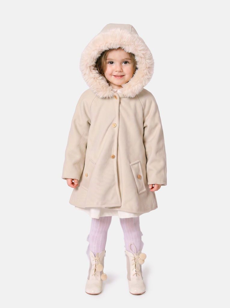 Baby Girl A-line Princess Spanish Hooded Coat with Faux Fur - Light Beige