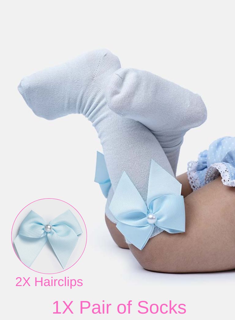 Matching Pearl Socks and Hairclips Bundle - Baby Blue
