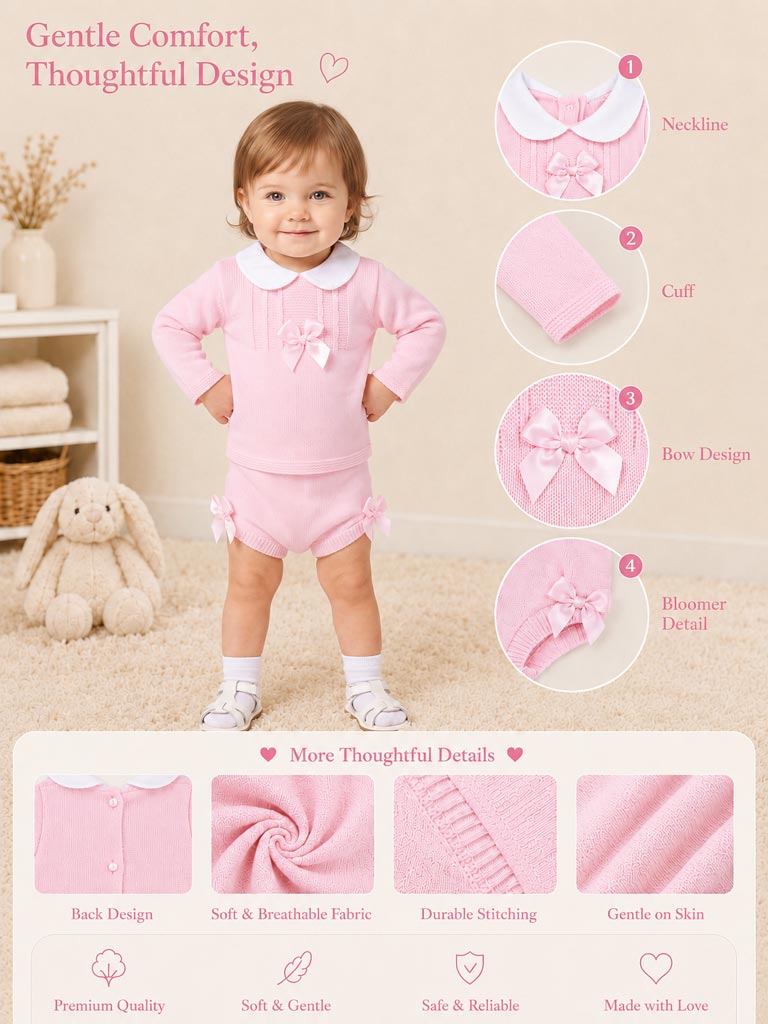 Baby Girl Manuela Collection 2-piece Knitted Set - Baby Pink