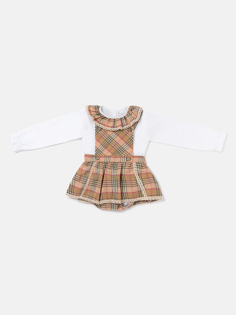 Baby Girl Consuelo Collection 2-Piece Tartan Romper Set - Beige