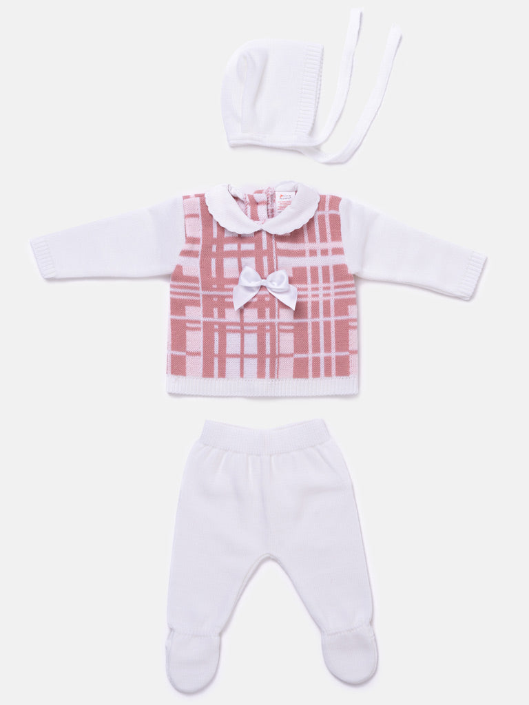 Baby Girl 3-piece Check Knit Gift Box Set - White