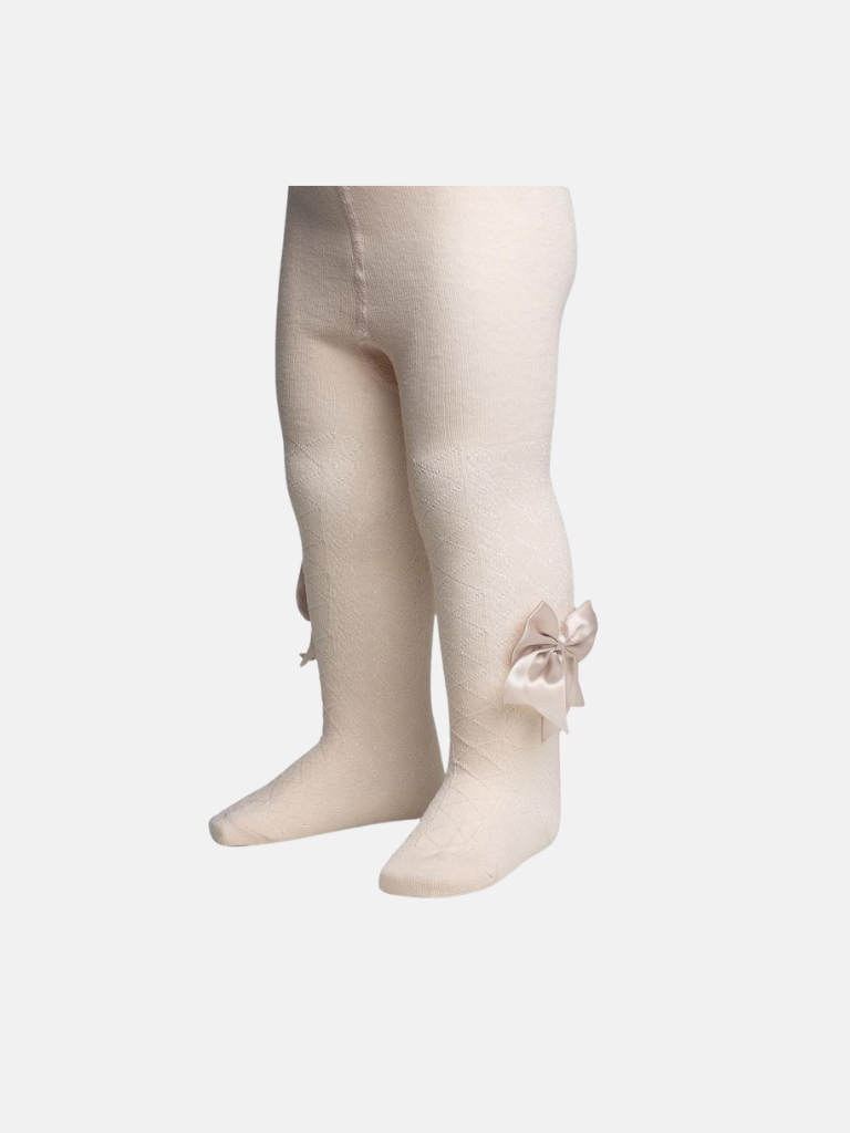 Baby Girl Heart Tights with Satin Bow -Champaign