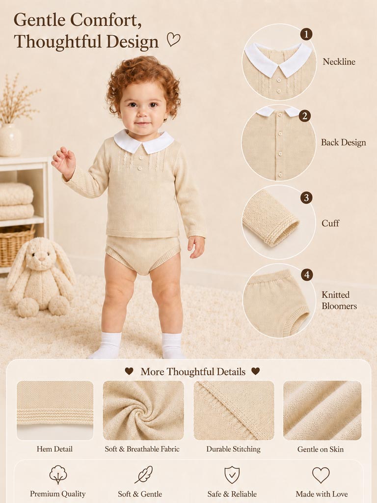 Baby Boy Manuel Collection 2-piece Knitted Set - Beige