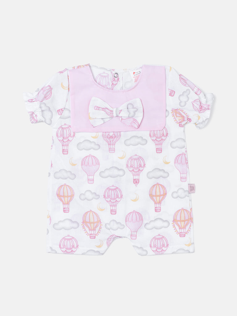 Baby Girl Summer Pyjama with Puffed Sleeves - Hot Air Balloon Collection - Baby Pink