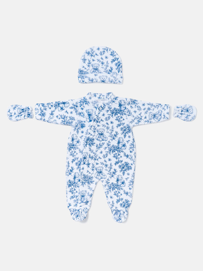 Velour Baby Grow Teddy Collection 3-Piece Set - Navy Blue