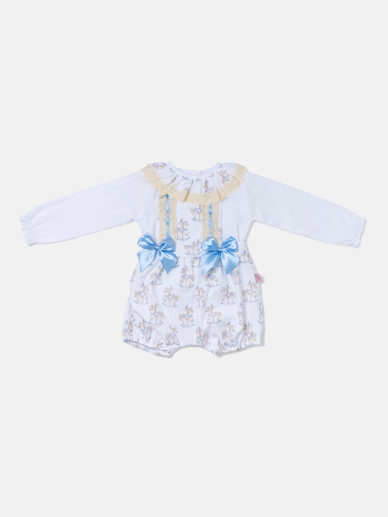 Baby Girl 2-piece Romper Set with Long Sleeves - Rocking Horse Collection - Baby Blue