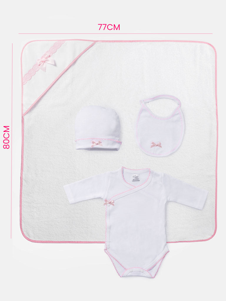 Newborn Essentials 4-Piece Gift Box Set with Wavy Lace - Baby Pink