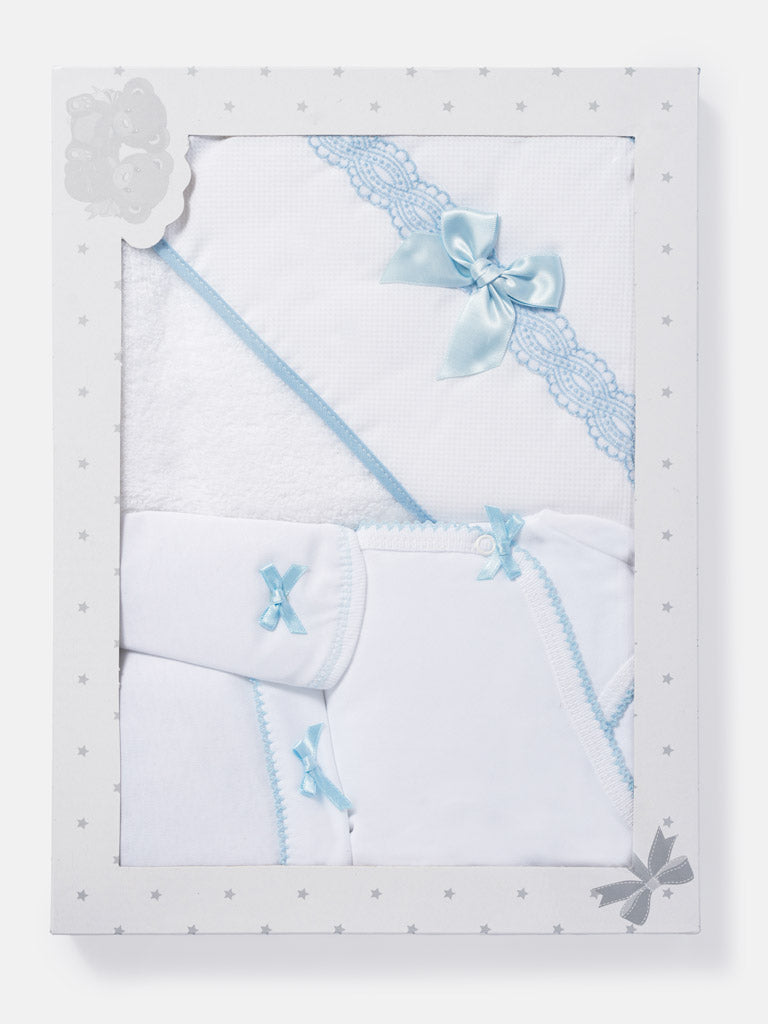 Newborn Essentials 4-Piece Gift Box Set with Wavy Lace - Baby Blue