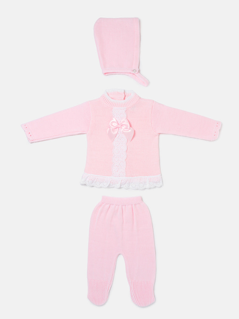 Baby Girl Carmina Collection 3-piece Spanish Knitted Set - Baby Pink