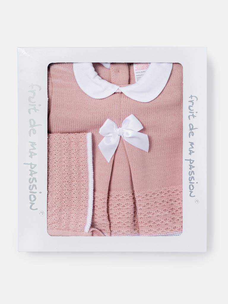 Baby Girl 3-Piece Knitted Flare Top Gift Box Set - Rose Pink