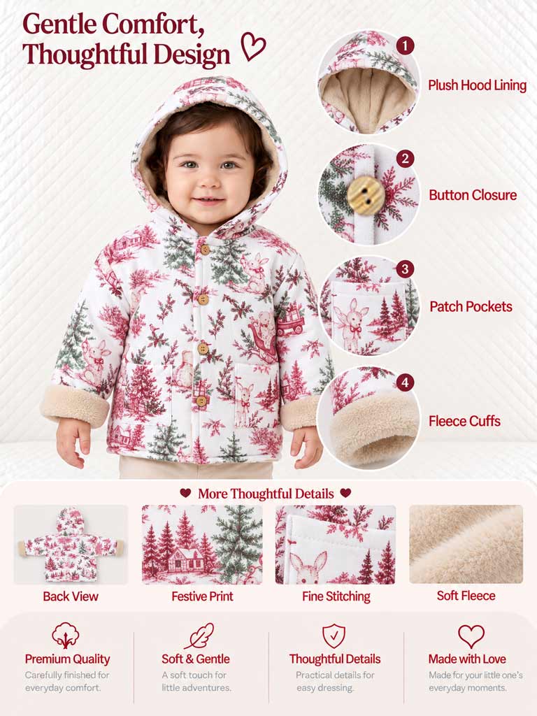 Baby Hooded Coat with Pockets - Christmas Print Collection - LIMITED EDITION