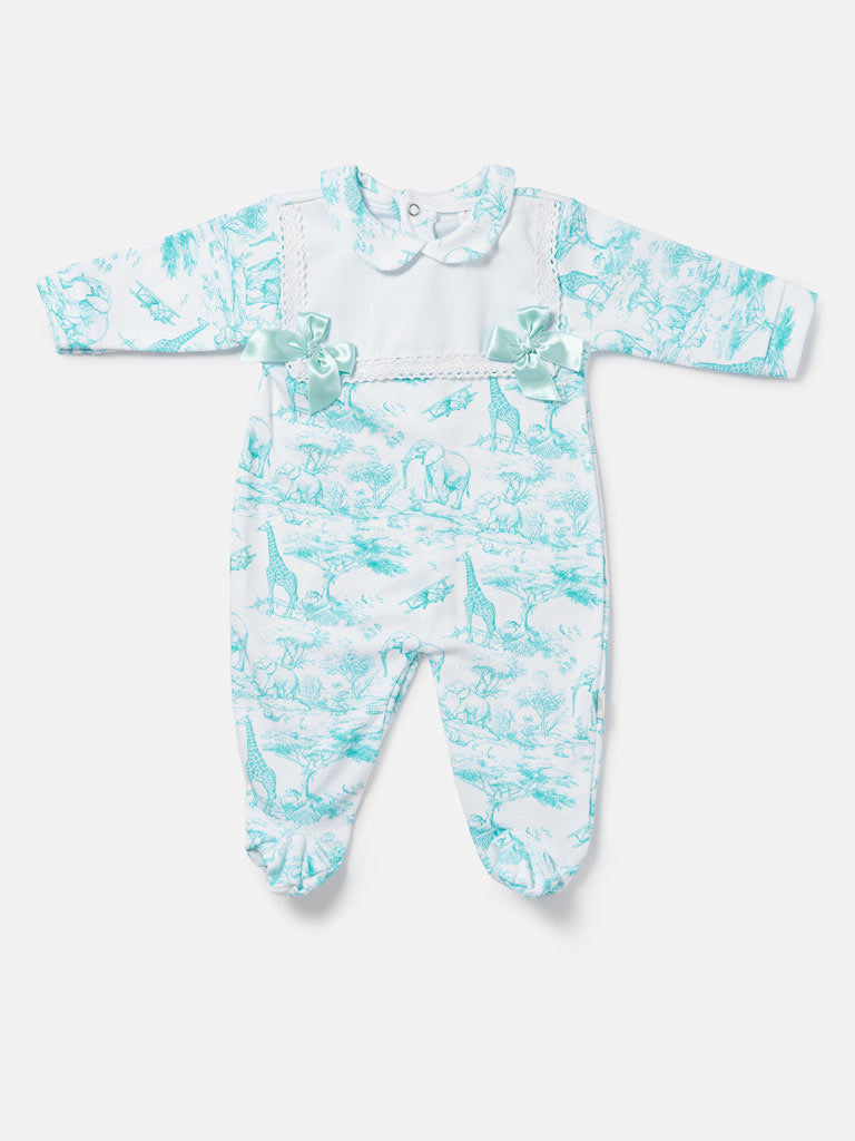 Baby Grow for Girls Safari Collection with Satin Bows - Mint Green