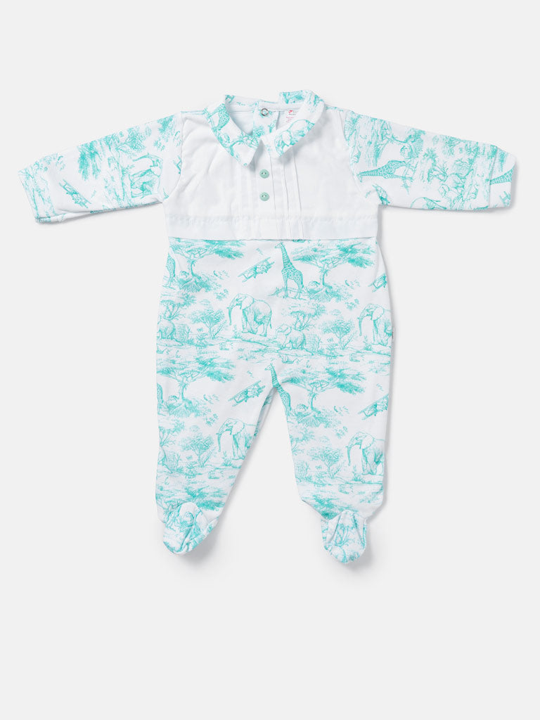 Baby Grow Safari Collection with Buttons - Mint Green