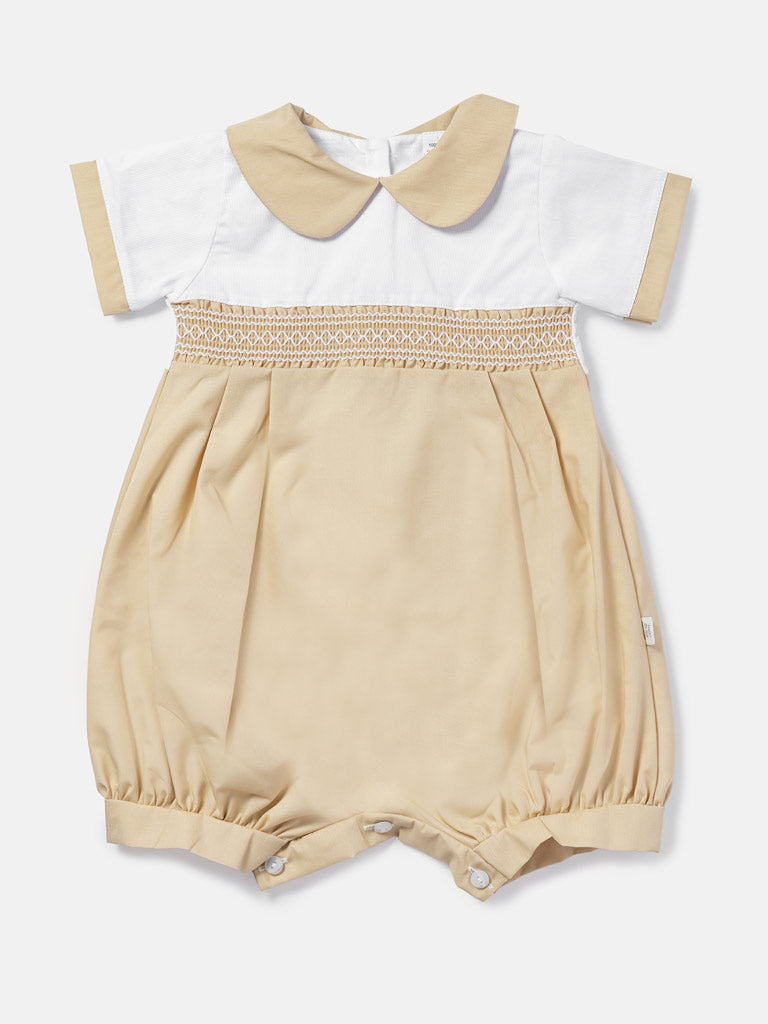 Baby Alex Collection Smocked Romper - Beige