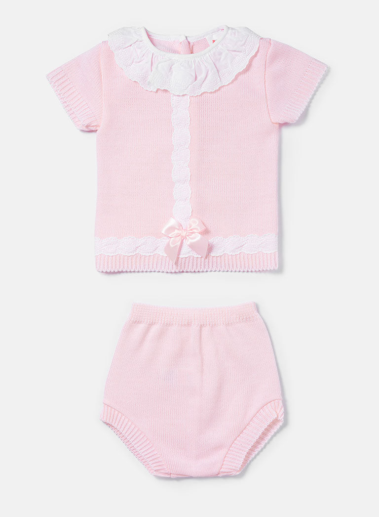 Baby Girl Rebeca 2-piece Spanish Knitted Set - Baby Pink