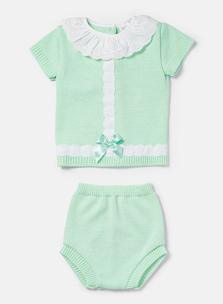 Baby Girl Rebeca 2-piece Spanish Knitted Set - Mint Green