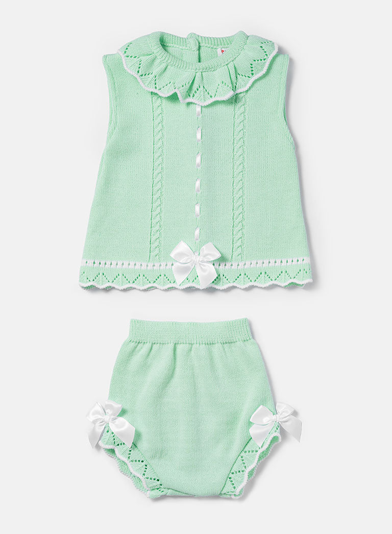 Baby Girl Raquel 2-piece Spanish Knitted Set - Mint Green