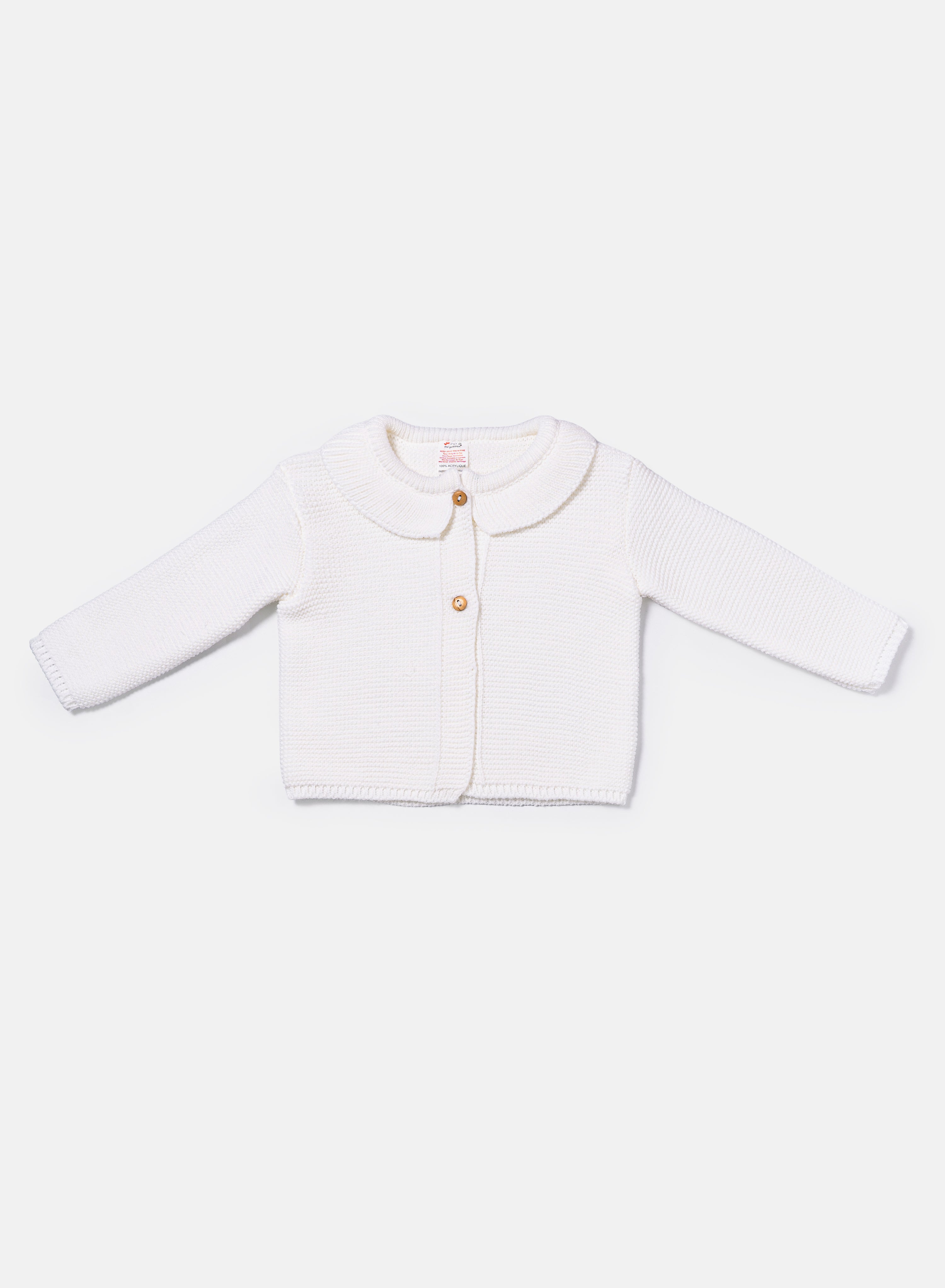 Baby Girl Knitted Cardigan with Classic Collar - Ivory