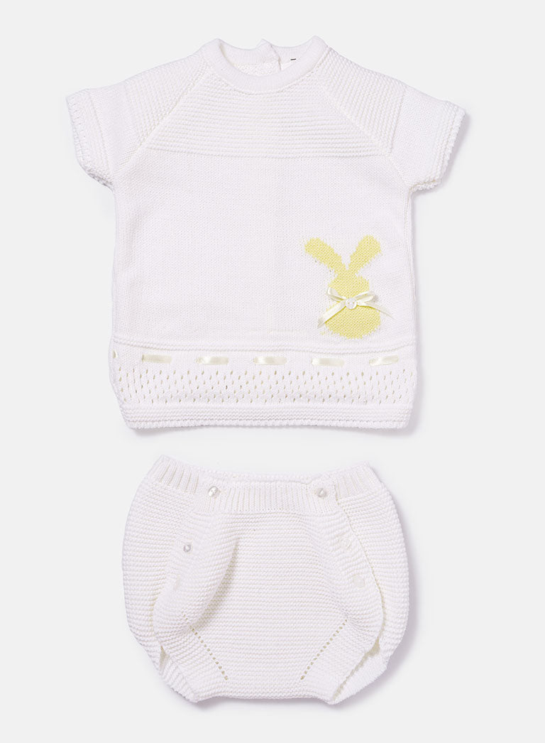 Baby Girl 2-piece Spanish Knitted Set with Bunny - White