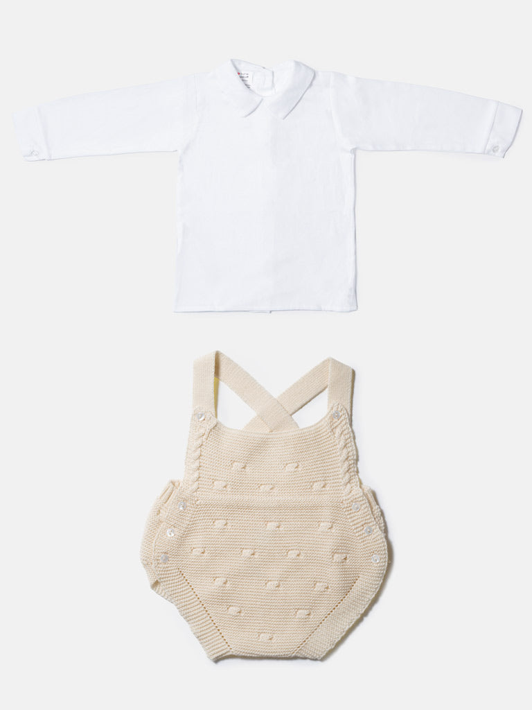 Baby Boy Alberto Collection 2-Piece Knitted Romper & Shirt Set - Beige