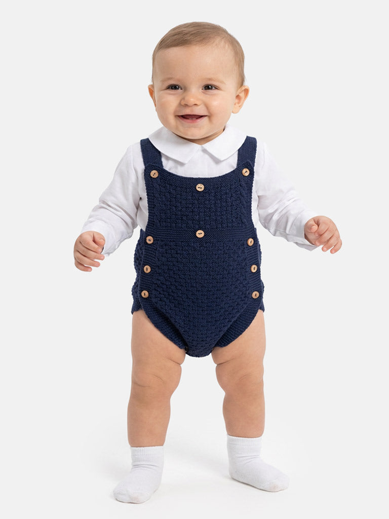 Baby Boy Pablo Collection 2-piece Spanish Knitted Romper Set - Navy Blue