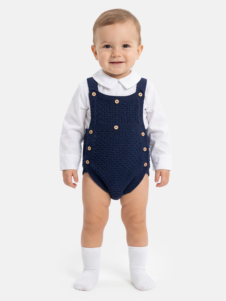 Baby Boy Pablo Collection 2-piece Spanish Knitted Romper Set - Navy Blue