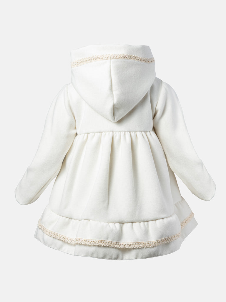 Baby Girl Elegant Spanish Coat with Lace Trim - Ivory