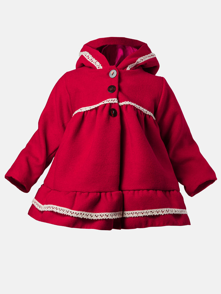 Baby Girl Elegant Spanish Coat with Lace Trim - Red
