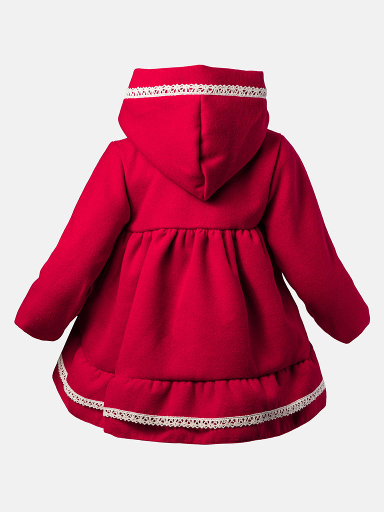 Baby Girl Elegant Spanish Coat with Lace Trim - Red