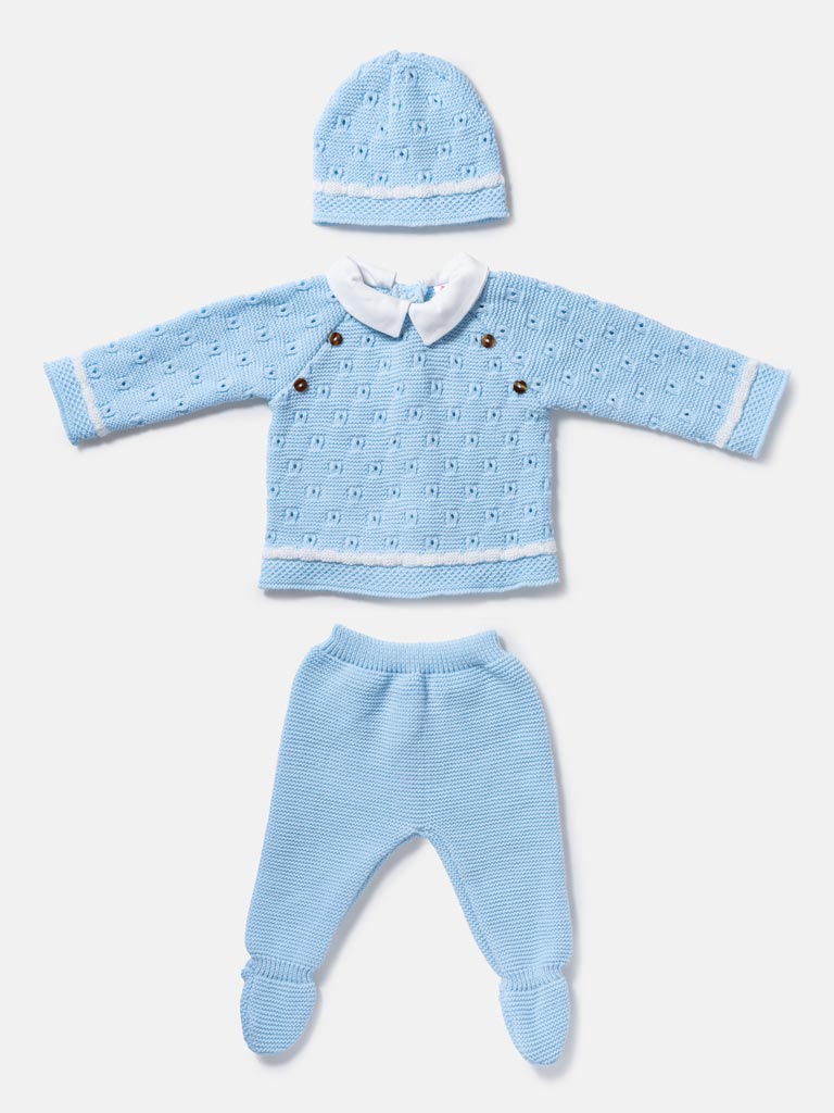 Baby Boy Roberto Collection 3-piece Spanish Knitted Set - Baby Blue